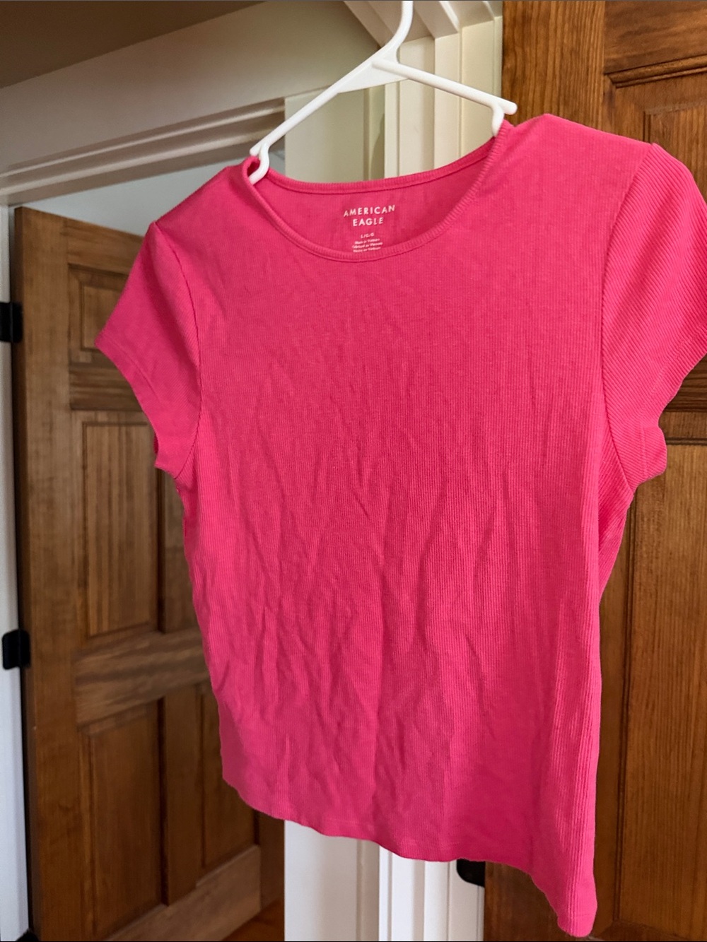 American Eagle Outfitters Hot Pink Ribbed Short Sleeve Tee